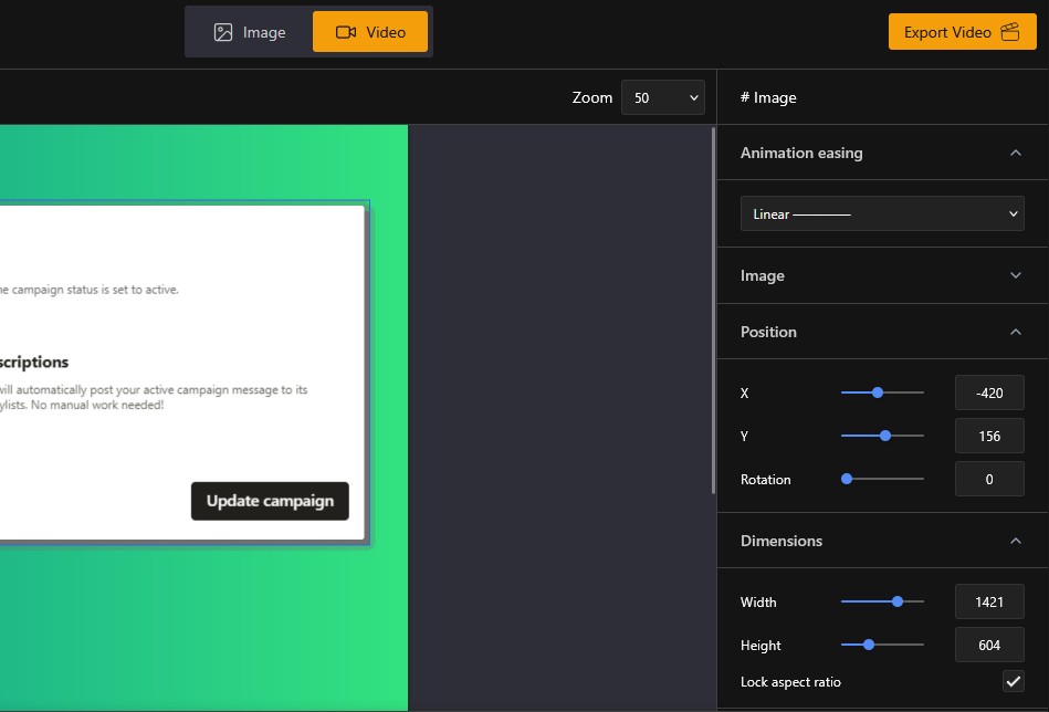 Advanced animation easing controls - SublimeFrame animated image creator feature preview showing advanced animation easing controls functionality