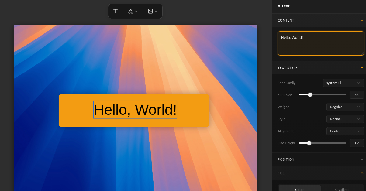 New text component - SublimeFrame animated image creator feature preview showing new text component functionality